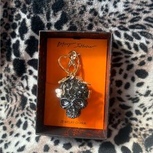Betsey Johnson Black Skull Charm with Gold Heart